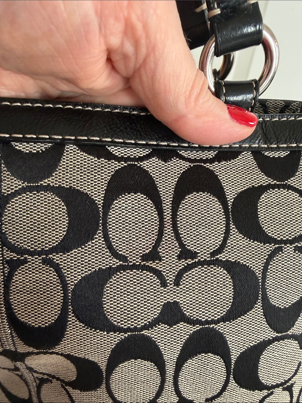 Coach Black and Tan Signature Tote with Leather Trim - Picture 8 of 11